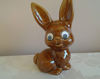 ceramic googly eyed rabbit money box