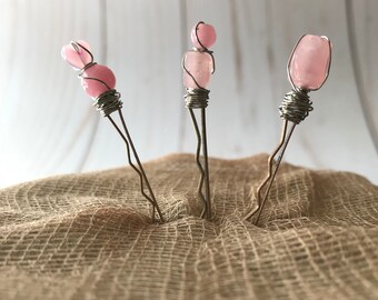 Mini Hair Pins | Pink and Silver | Beaded Bobby Pins | Hair Pins | Handmade Hair Accessories | Hair Jewelry | Set of 3