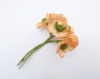 6 Orange Poppy Flowers Small Flowers Silk Flowers Artificial Flowers Fake Flowers Silk Flowers Green Decorative Flowers Craft Flowers