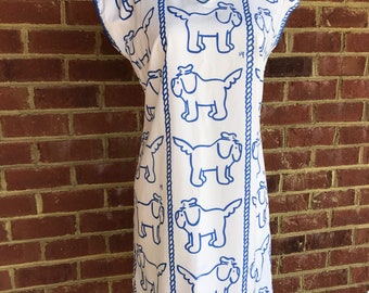 Vintage vested gentress dress in blue and white