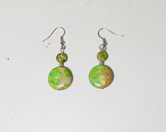 Jasper Stone Beaded Dangling Earrings, Sea Sediment Jasper Beads, Bohemian Jewelry, Hippie Bead Earrings, Sundance Style Rustic Southwestern