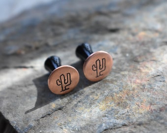 Cactus cuivre boucles d’oreilles - métal calibre bouchons d’oreilles - choisir la taille des brancards - martelé aluminium disques en plastique noir 2,4,6,0,00,1/2