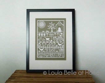 Reduced - Was 85GBP Now 50GBP - The Good Life - an original hand cut paper cut from a template by Loula Belle at Home