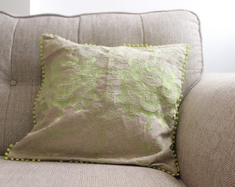 Beige and Green Cushion Cover