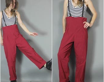 Burgundy Red Suspender Pants