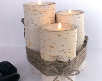 Wooden Candle Holders, Tree Branch Candle Holders, Home Decor, Tea Light Holder, Rustic Centerpiece, Woodland, Candle Holder, Birch Tree Log