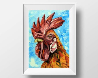 Rooster Print, Rooster Art, Kitchen Decor, Giclee Chicken Print, Animal Print, Rooster Art, Rooster, Chicken, Roosters, Chickens, Whimsical
