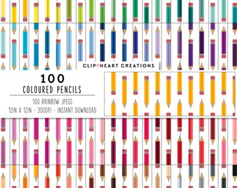 100 Pencils digital paper back to school digital paper cute clipart paper stationery pattern paper education pattern pencil crayon paper