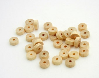 Disc shaped Czech wooden spacer beads - 8 x 3mm cream white natural - 50 pieces