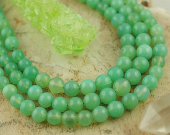 Mint : Green Chrysoprase Graduated Round Beads, Large Hole for 1mm Elastic, 5mm- 8mm, Natural Designer Quality Jewelry Making Supplies CY277