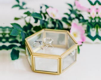 Glass ring box, Wedding ring box, Geometric ring box, Ring bearer pillow, Ring bearer box, Hexagon Ring Box (JB15)