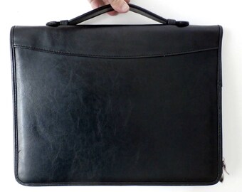 Faux Leather Black Portfolio Case, Vintage Vegan Leather Envelope, Unisex Laptop Case, Laptop Carrier, Writing Pad, Case, Divided Portfolio