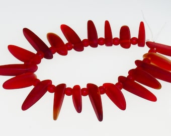 Red Cultured Sea Glass Spikes - 20 pieces - Beach Glass Tusk - Sticks with 4mm Rounds