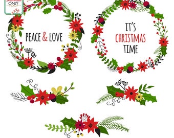 Christmas Wreath / DIGITAL DOWNLOAD / Christmas images / Vector File / Scrapbook images / Graphic Design / Christmas Clip Art