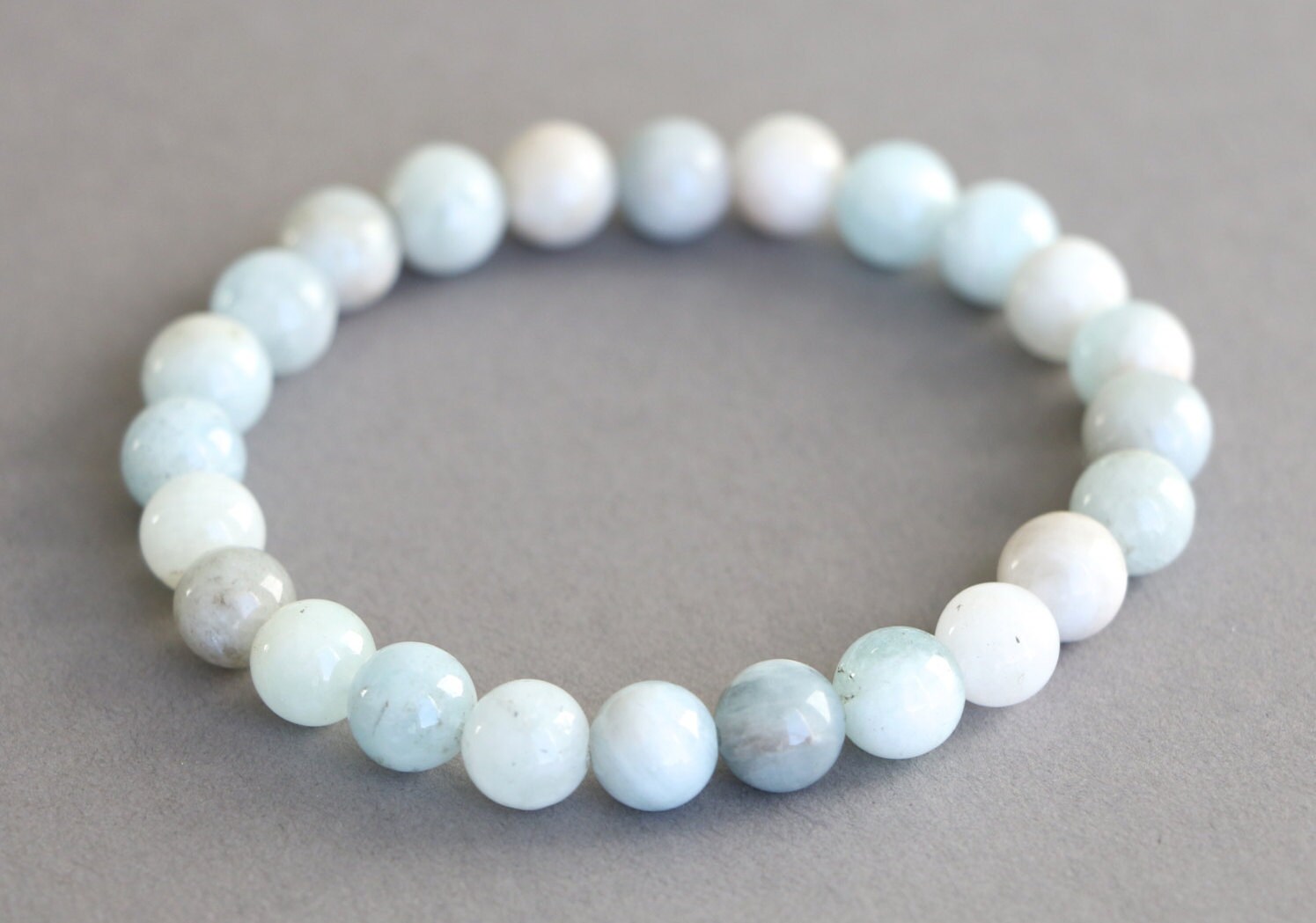 Aquamarine Bracelet March Birthstone Beaded Bracelet Stretch