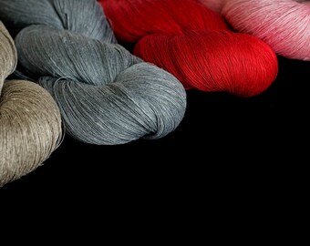 Set of 4 linen skeins - grey, pink red set