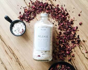 100% Pure Cocoa Butter & Roses in Coconut Powder--Organic/Vegan Sensual Bath Soak - Release Handmade Milk Bath