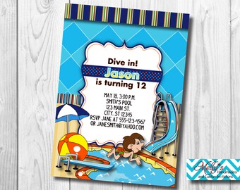 Pool party invitation swim party swimming birthday party