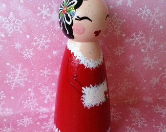 Hand Painted Love Boxes Noel Christmas Caroler Peg Doll Wood