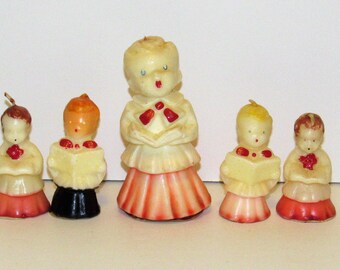 Vintage Christmas Candle's, 5 Choir Figures, 1940's-1950's, Choir boys Choir girls