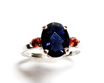 Iolite, iolite accent ring, blue red, multi stone ring, birthday, anniversary, s 5 1/2 "Indigo"