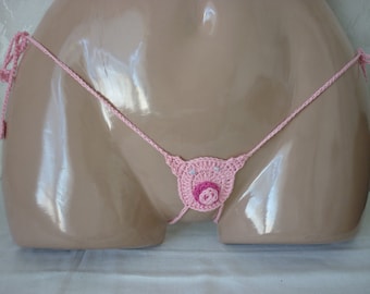 Pig Thong, erotic lingerie, Piggy thong, g-string crochet, Crochet Piggy Bikini, g-string erotic, sexy thong, Piggy sexy g-string