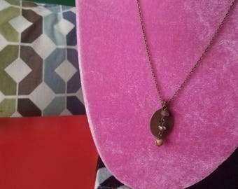 Antique bronze pendant,tiny cross,natural stone beads