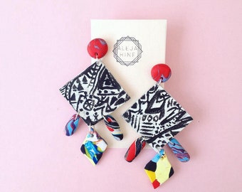 Hand painted earrings, polymer clay earrings, abstract art earrings, unique earrings, reversible earrings