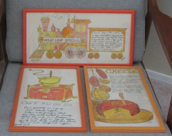 1960s 3pc Set of Kitchen Artwork by Pati and Jacque, Soovia Janis, Inc.