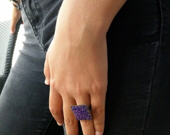 Square Adjustable ring, mini glass beads