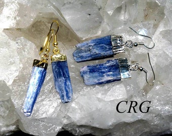 Gold Plated Blue Kyanite Blade Earrings, Natural Kyanite Crystals, Raw Kyanite (ER26BT)