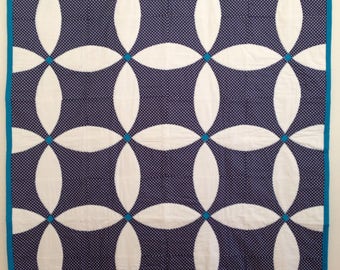 Handmade Quilt - Homemade Quilt - Modern Quilt - Toddler Quilt - Baby Quilt - Lap Quilt - Polkadots - Homemade Quilt Blue and White Flowers