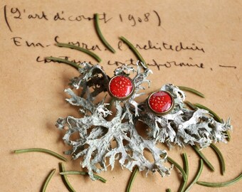 Small bronze earrings Stud Earrings red (amanita, amanita) mushroom plant jewelry