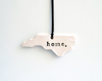 NC Home Ornament, Ceramic, Pottery, Handmade - North Carolina - State shape - Christmas Ornament- Lauren Sumner Pottery