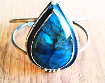 Sterling Silver Cuff Bracelet - Labradorite Cuff - "Midnight's Lightning" - Labradorite Sterling Silver Cuff Bracelet
