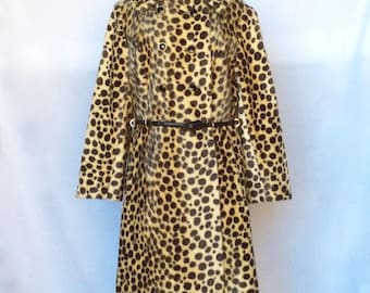 Vintage 1960s Faux Fur Leopard Print Coat