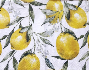 Napkins for decoupage Decoupage napkins Decoupage paper Collage paper Lemon napkins light green
