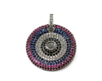 Lovely Bead Multicolor Microfiber Pave CZ Silver Charm (23 mm)