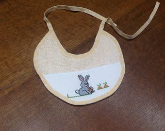 Bunny carrot embroidered baby bib
