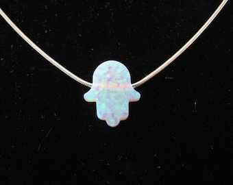 Genuine White Opal Hamsa Hand Sterling Silver Necklace