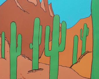 Saguaros in Desert Mountain Landscape