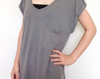 SC004: Light Gray Women Blouse, Women T Shirt, Wide Sleeve Top, Oversized Top, V Neck Tee, Lady Tshirt, Casual Chic Wide Sleeve Women Top