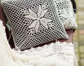 white decorative crochet lace linen pillow EDEN by GLOVA HOME home decor interior textiles cottage chic wedding gift heirloom quality