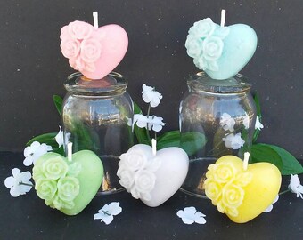 Set of Five / Scented Heart Candles