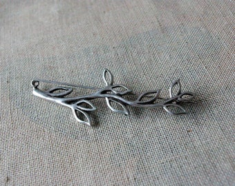 Large silver brooch support antiqued leaves, art nouveau, art deco