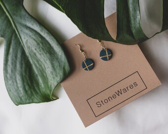 Ceramic Earrings | Round Earrings | Dark Teal Earrings