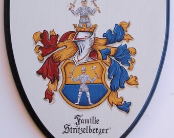 Custom Family Crest Plaque, hand painted wooden plaque - Family Coat of Arms Shield