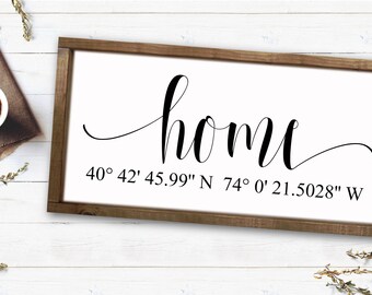 custom coordinate sign, nautical, calligraphy, wood farmhouse sign, wooden framed sign, longitude latitude, personalized home decor, rustic