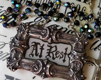 Madonna Enchanted coffin plaque At Rest necklace mourning memento mori Victorian one of a kind funeral antique rosary goth gothic jewelry