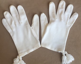 White Vintage Gloves, White Small Gloves, White 50s Gloves, Tassels, 50's 60s Rockabilly, Retro, Pin Up Style, Cotton, Vegan Friendly